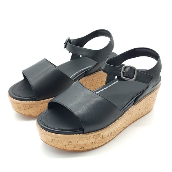 FitFlop Eloise Wedge Sandals Women's Black Leather Cork-Wrap Back-Strap Size 10 - Picture 3 of 9